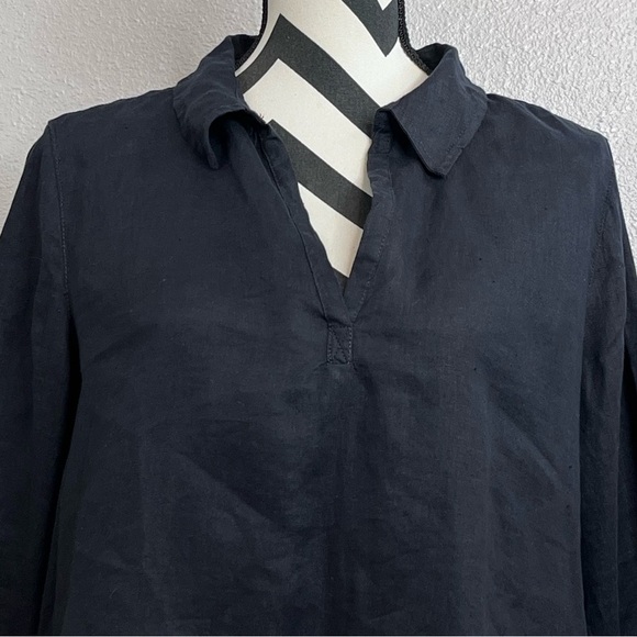 Isaac Mizrahi 100% Linen Black Minimalist Contemporary 3/4 Sleeve Tunic Top - Picture 5 of 14